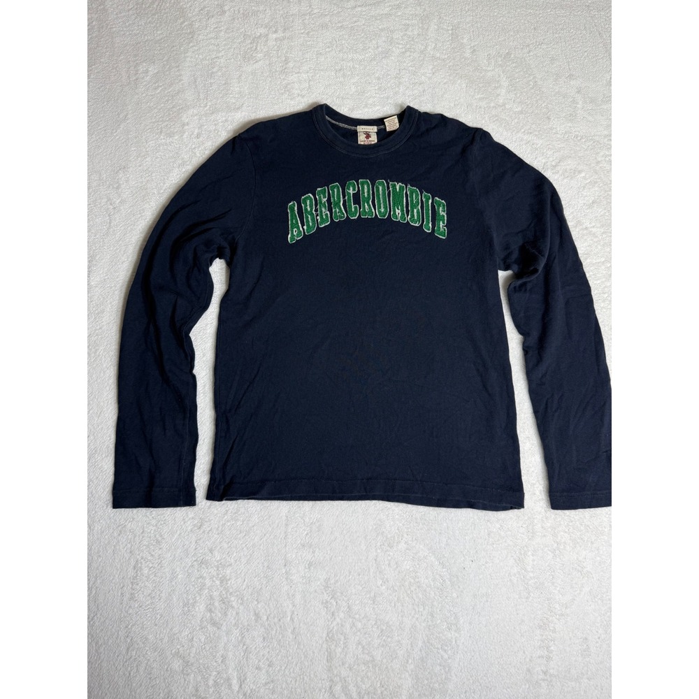 Abercrombie & Fitch Long Sleeve Shirt Mens Large Navy Blue Good Muscle‎ Y2K Logo